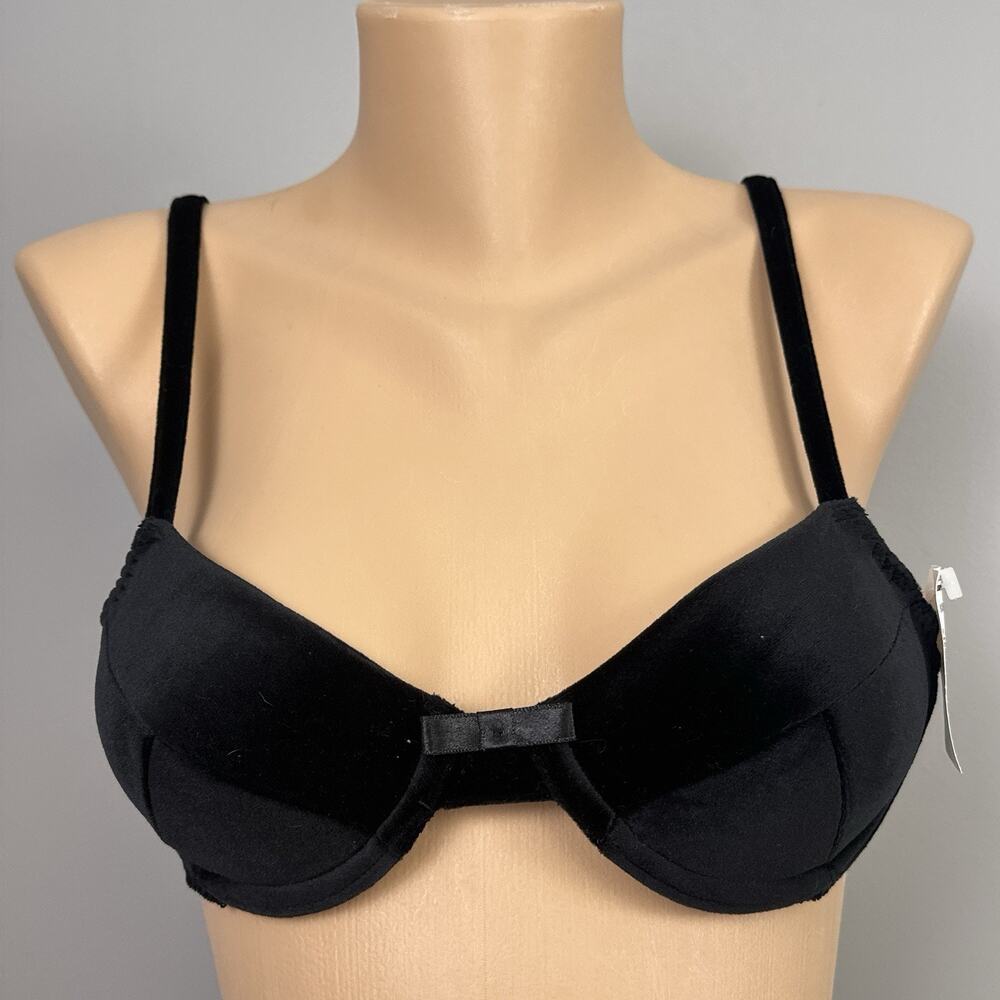 Vintage New Montgomery Ward Velvet Bra Size 34A Black Padded Push Up Underwire